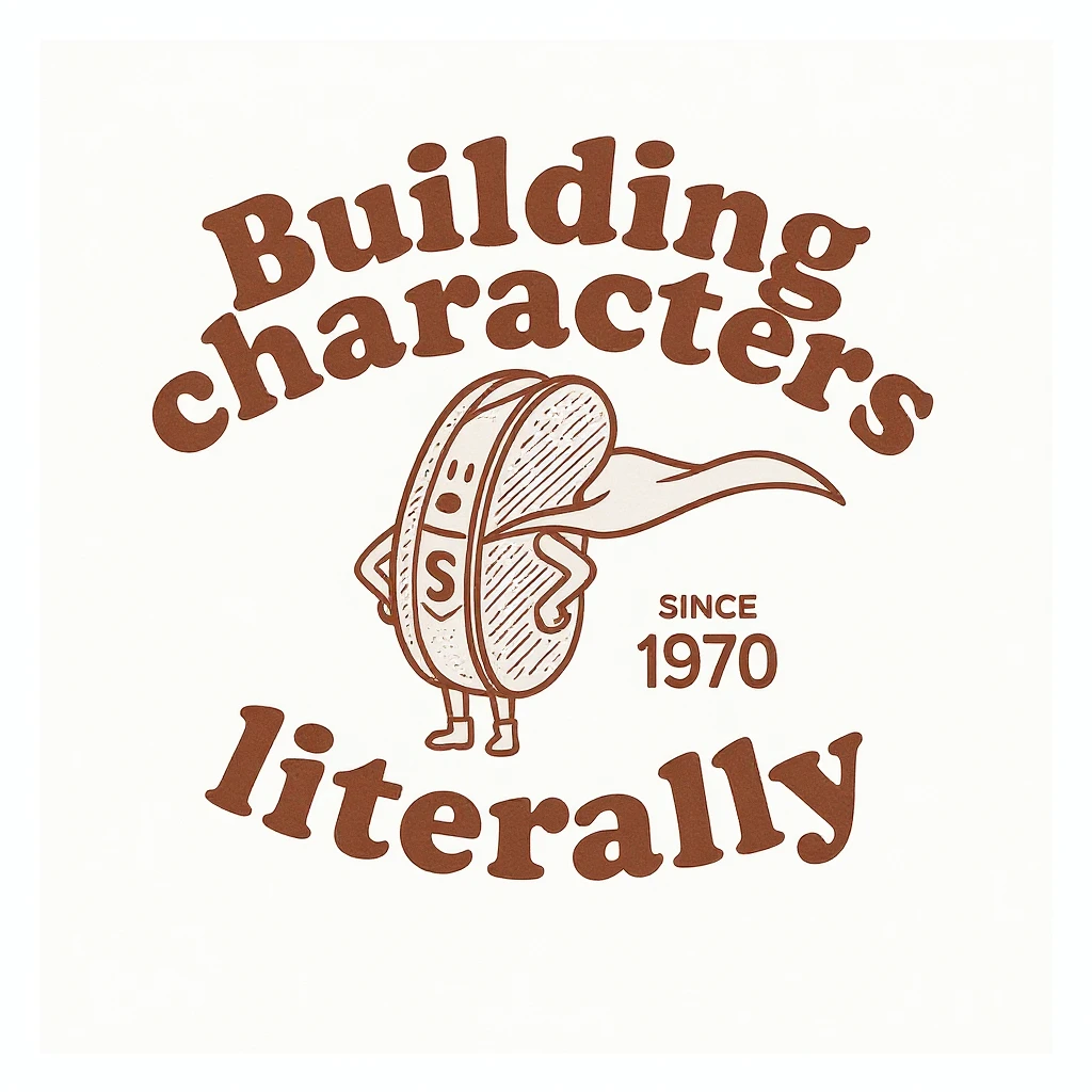 change the text here to be "building characters" on top "literally" on the bottom emoji