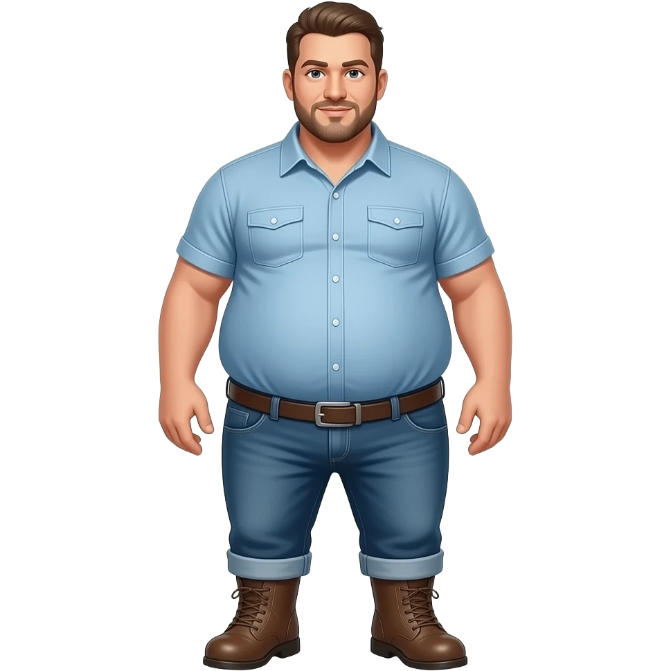 Big belly man with a tight shirt and a boots emoji