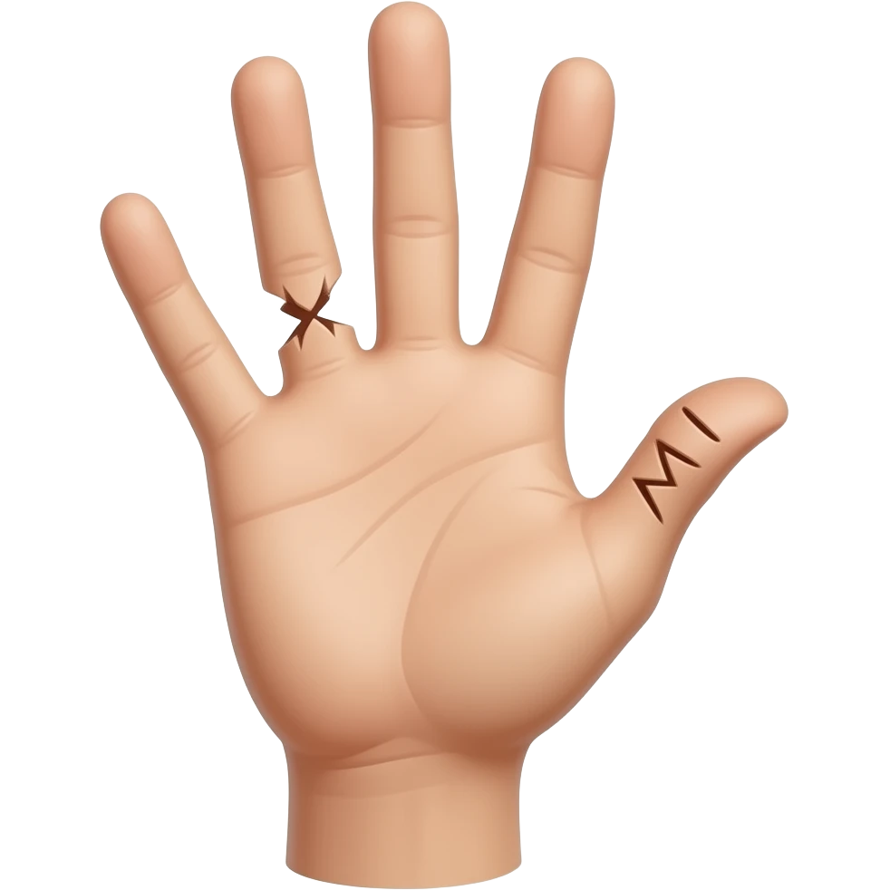 ✋🏽with broken fingers and one missing finger emoji