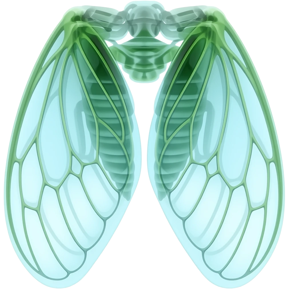 Blue and blue and green x-ray of a realistic a cicada wings out emoji