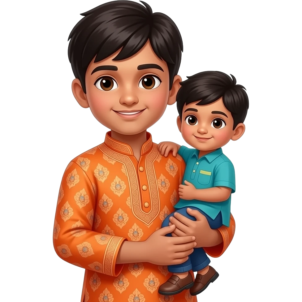 Short Indian boy holding another mini Indian boy emoji