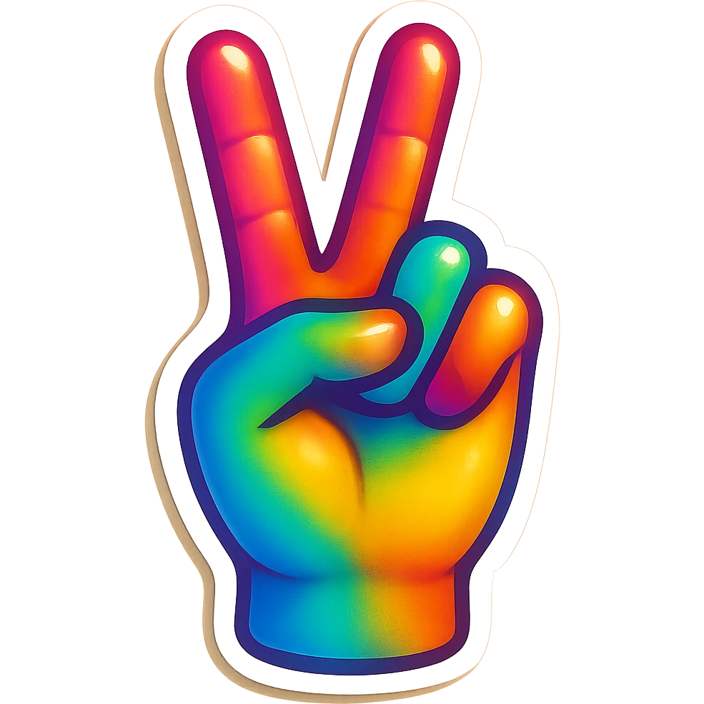 retro sticker art of a peace sign hand gesture, bright colors, no border, transparent background emoji