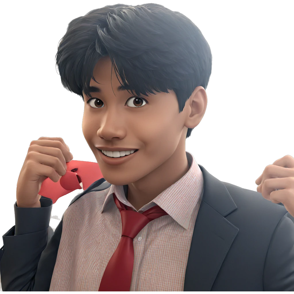 smiling boy in red necktie emoji