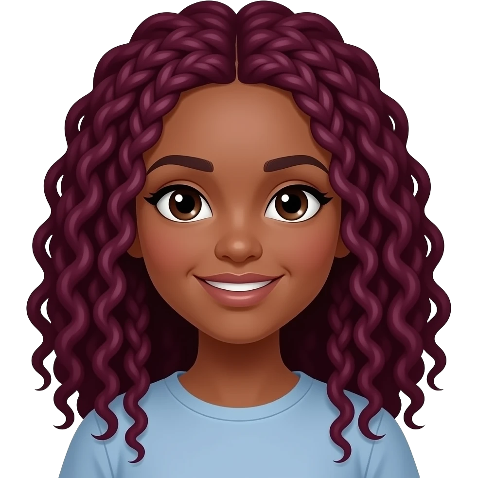 girl with dark skin with long mehroon curly hairs braid emoji