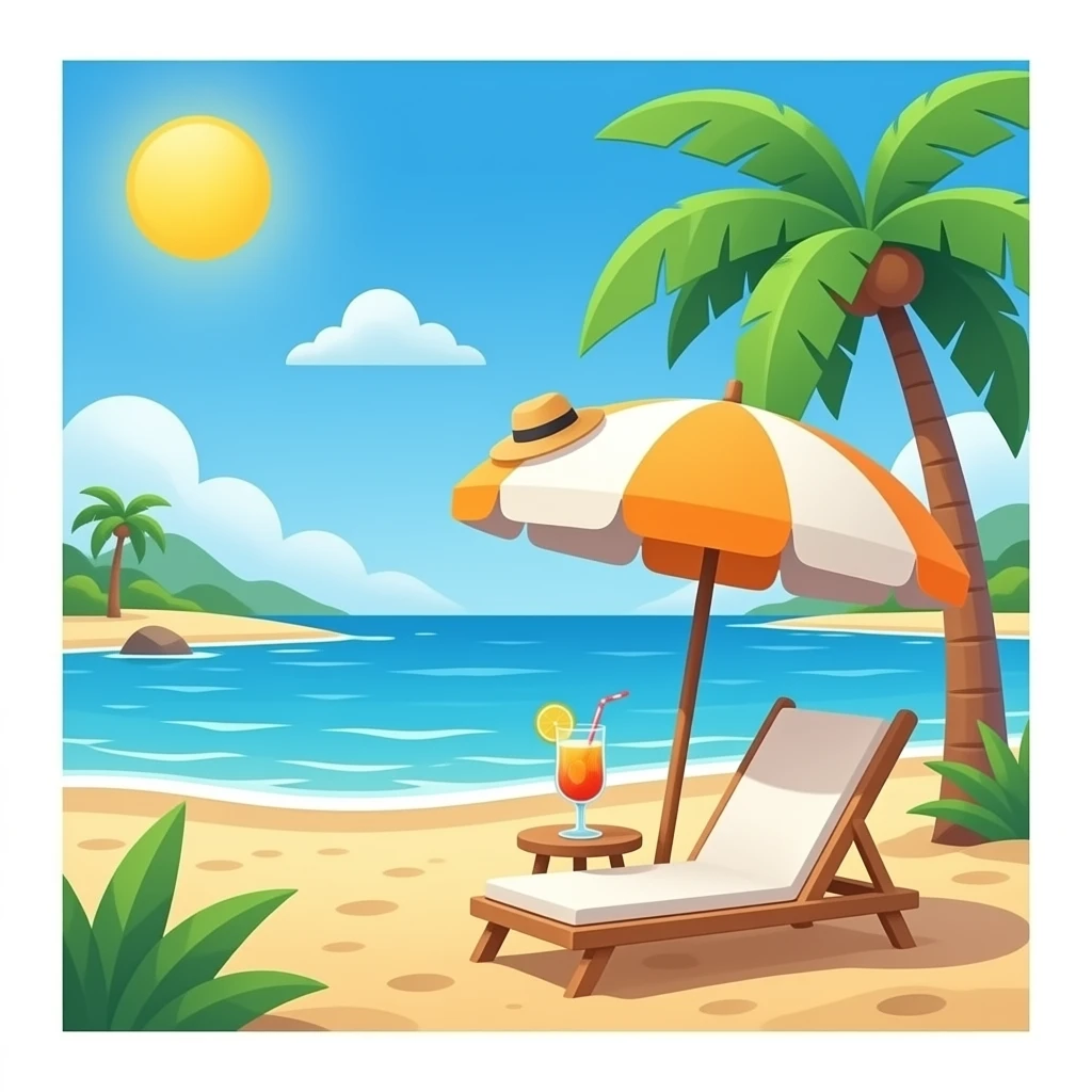 beach, lounger, cocktail, hat, umbrella emoji