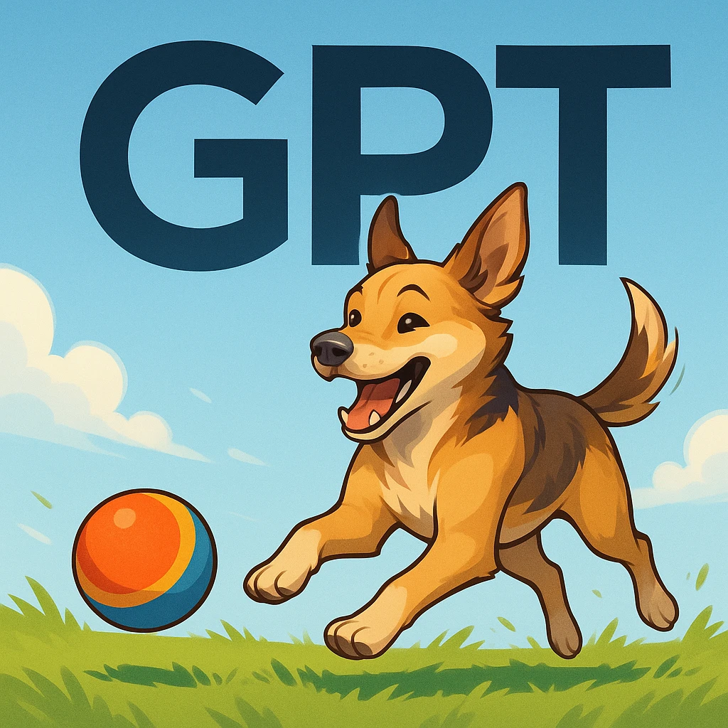 gpt image logo on the background of a dog chasing ball emoji