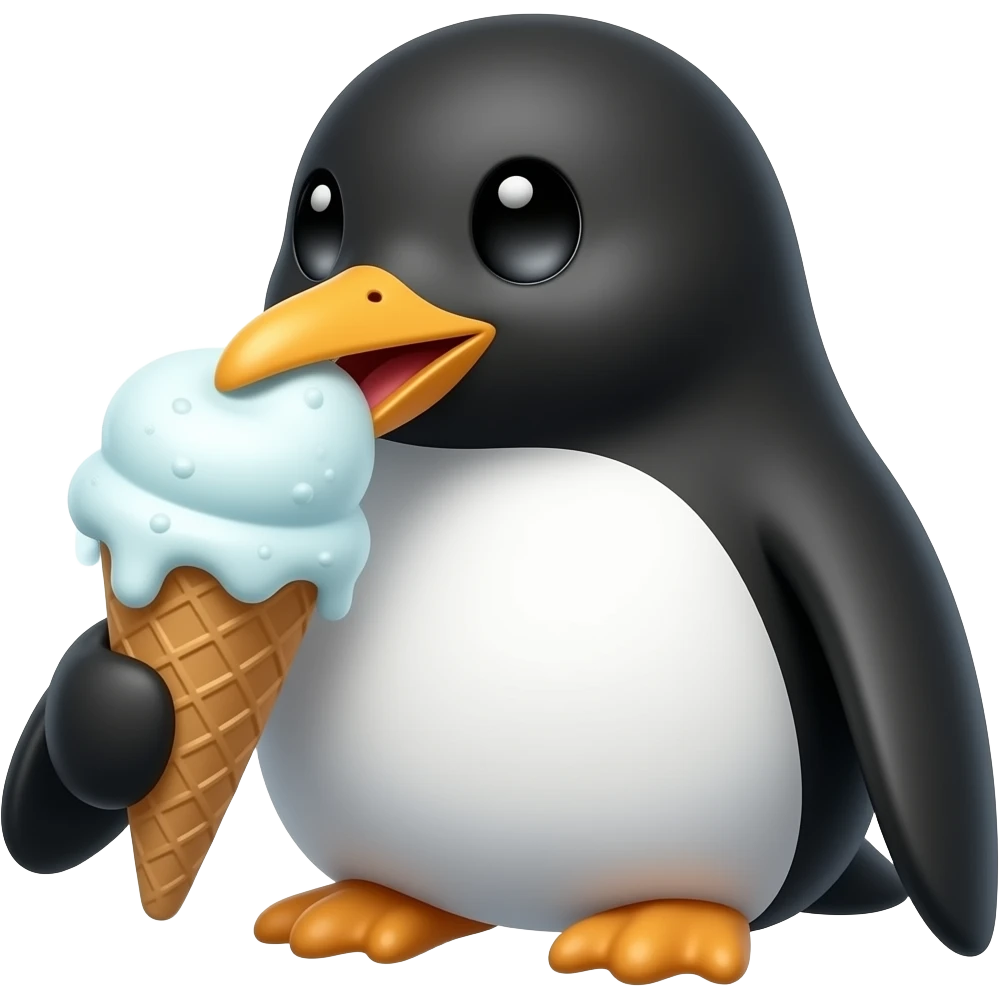 penguin with half body close up  eating ice cream emoji