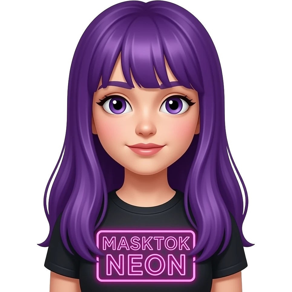 girl with long purple hair with a MASKTOK NEON sign emoji