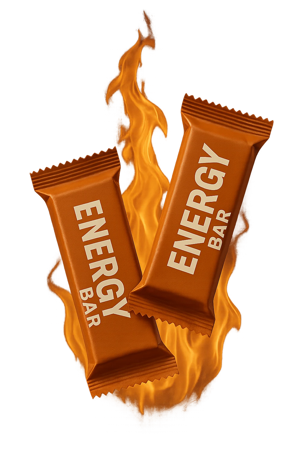 due barrette energetiche confezionate fluttuano in aria insieme ad una fiamma iperrealistici emoji