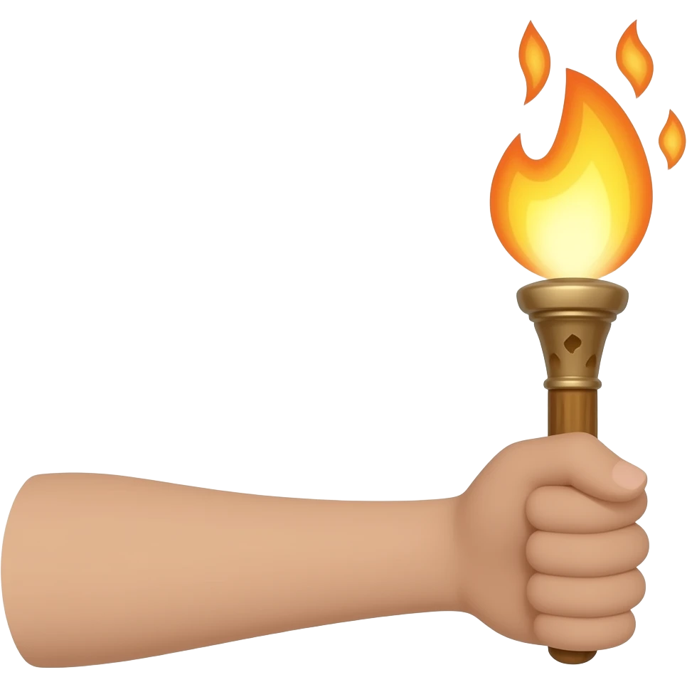 can i have this with the torch, just the HAND, the palm side, a holding gesture, with long arm, no shirt emoji