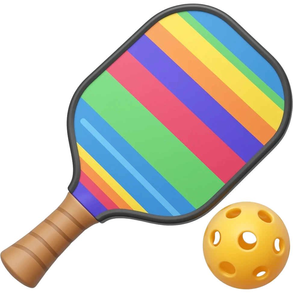 Yellow pickleball and colorful paddle emoji