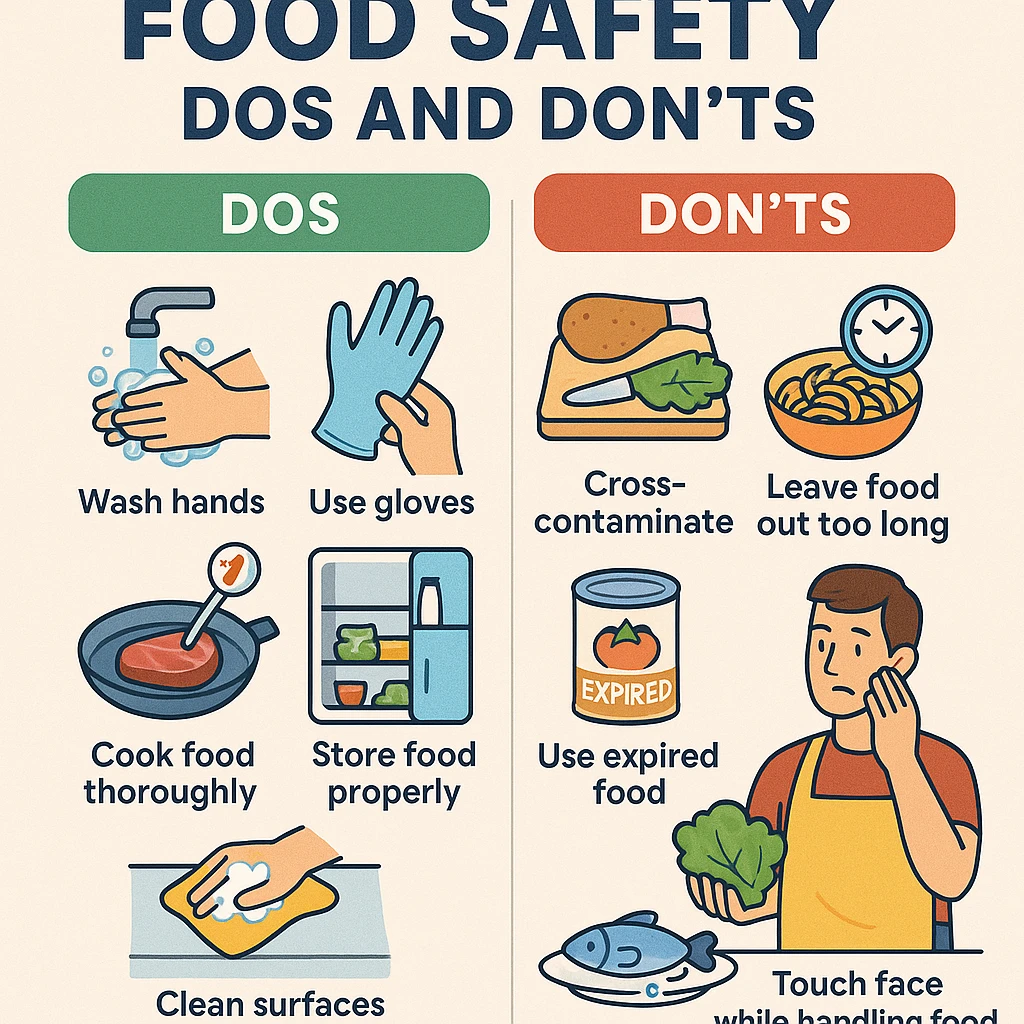 make a detail poster with title of "food safety dos and dont" emoji