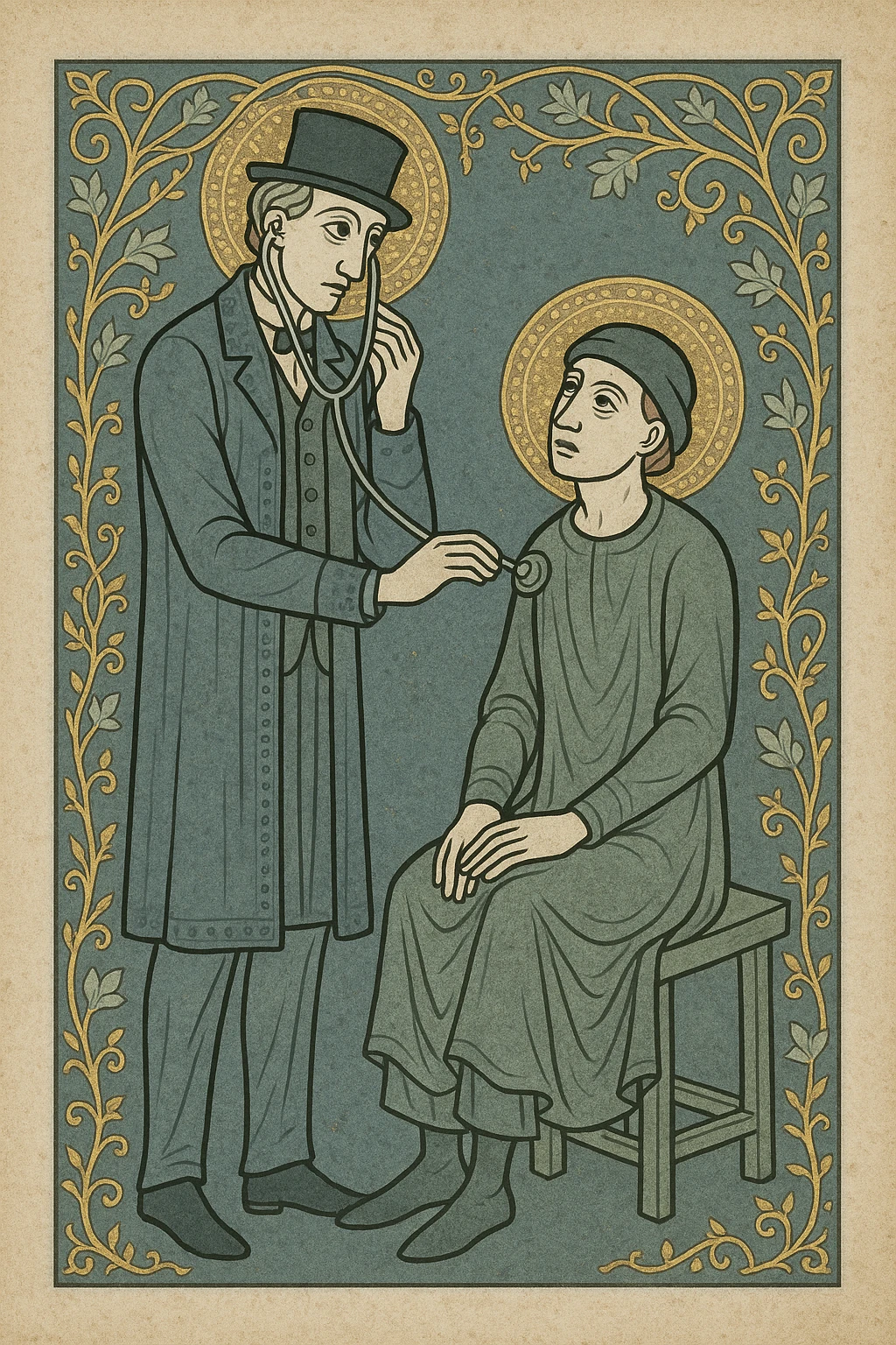 Victorian doctor, full body, examining a patient, historical style emoji
