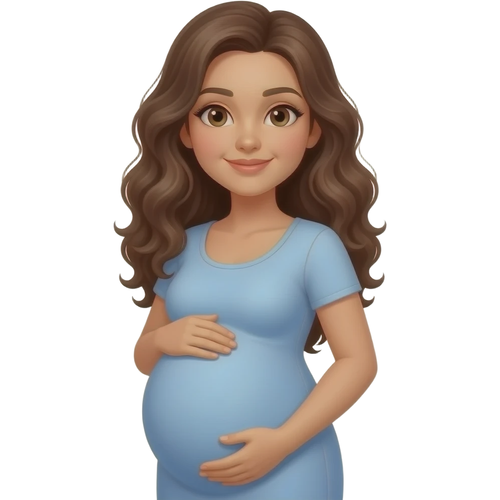 White lady with brown long curly hair pregnant woman emoji