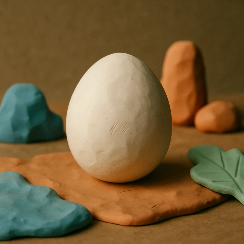 A white egg in claymation style, matte texture with soft pastel colors. emoji