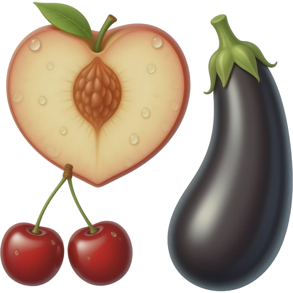 hartstochelijke perzik, kersjes en aubergine - voor sexting, maak je het nog iets geiler en werkelijker emoji
