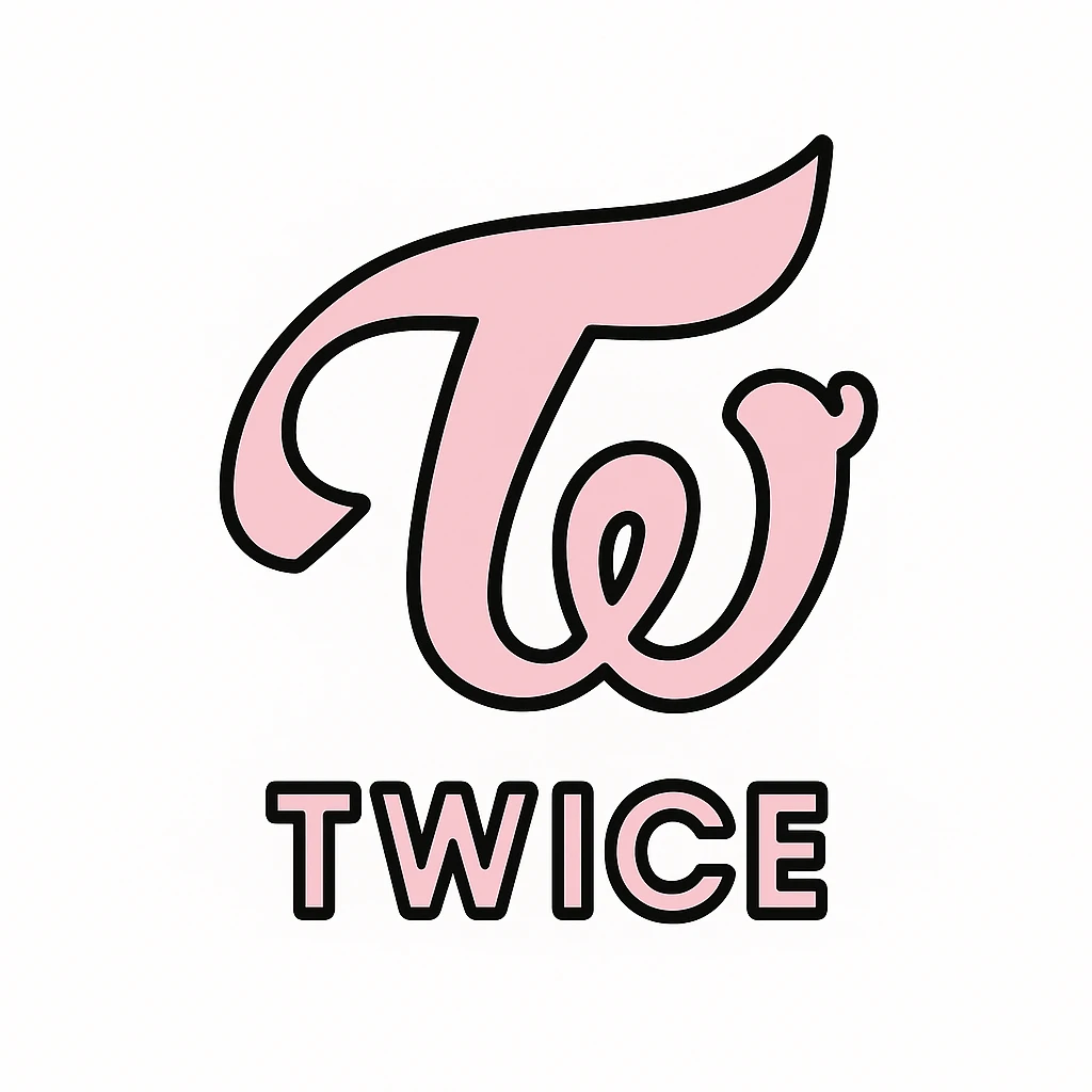 Twice logo, bold pink and white, sleek, minimal, iconic logo style emoji