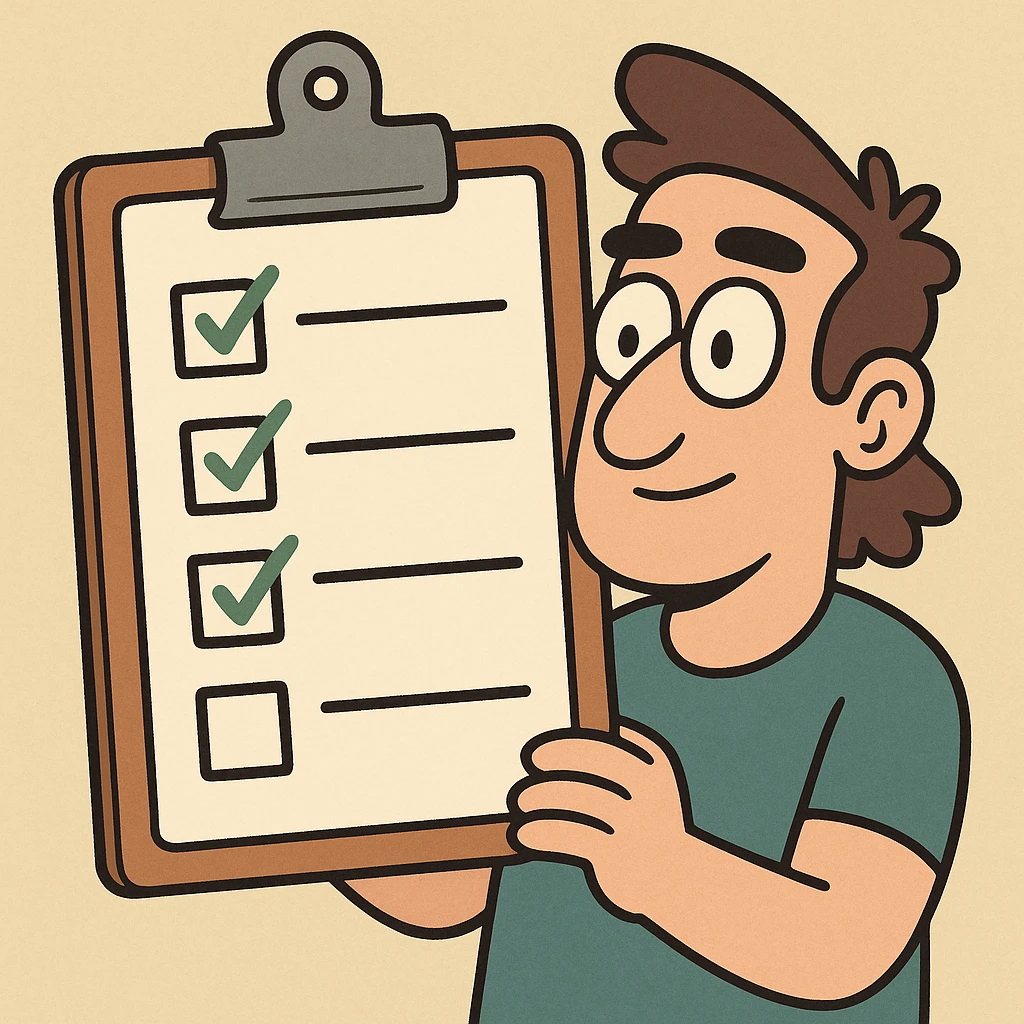 checklist on a clipboard, colorful flat style, clean and simple emoji
