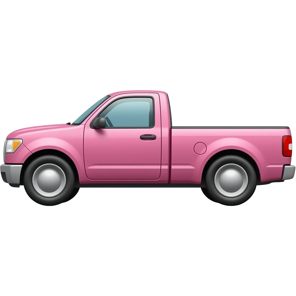side view of an unlabeled pink pickup truck, classic emoji style, left facing emoji