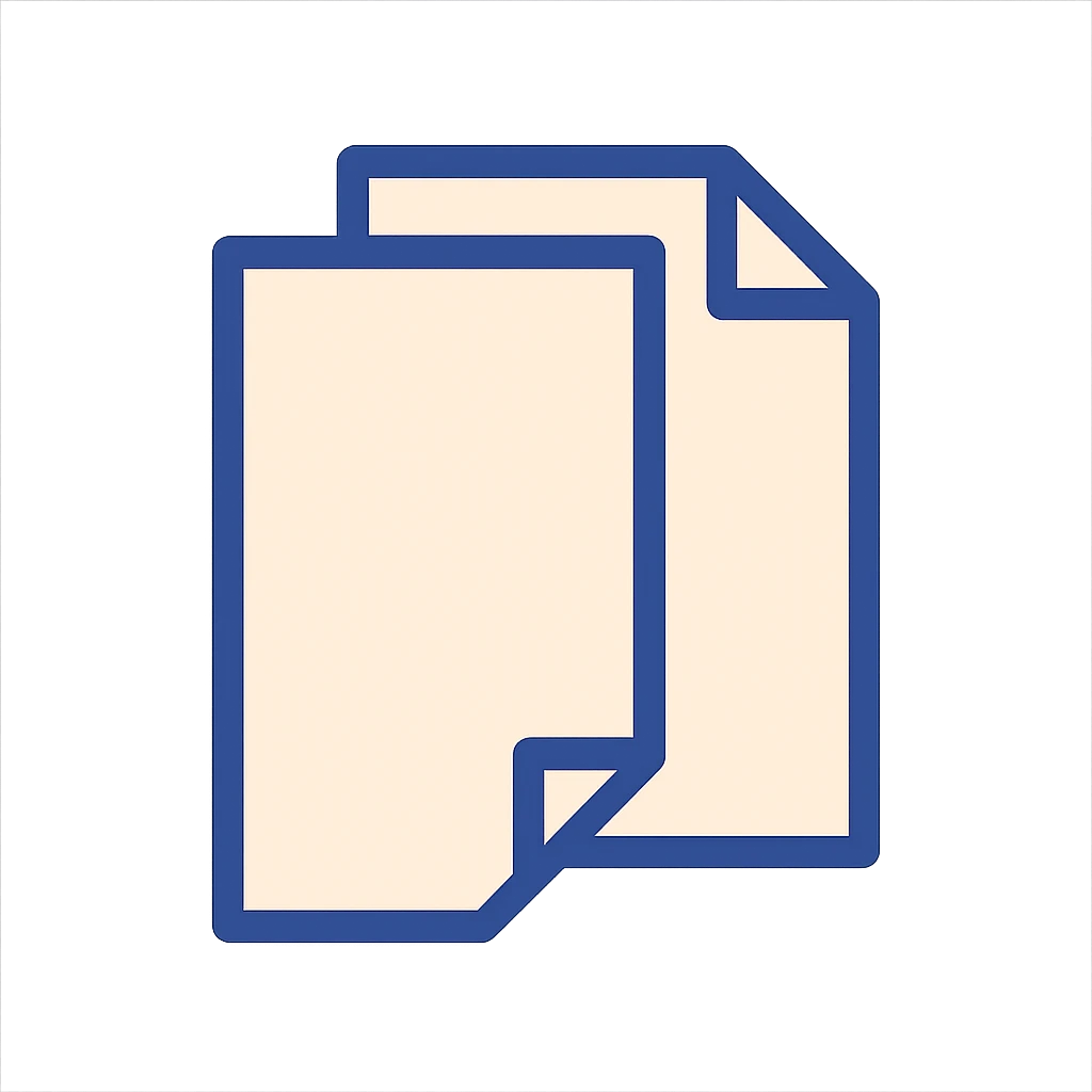 very simple flat color clip art of two overlapping sheets of paper, minimal, no text emoji