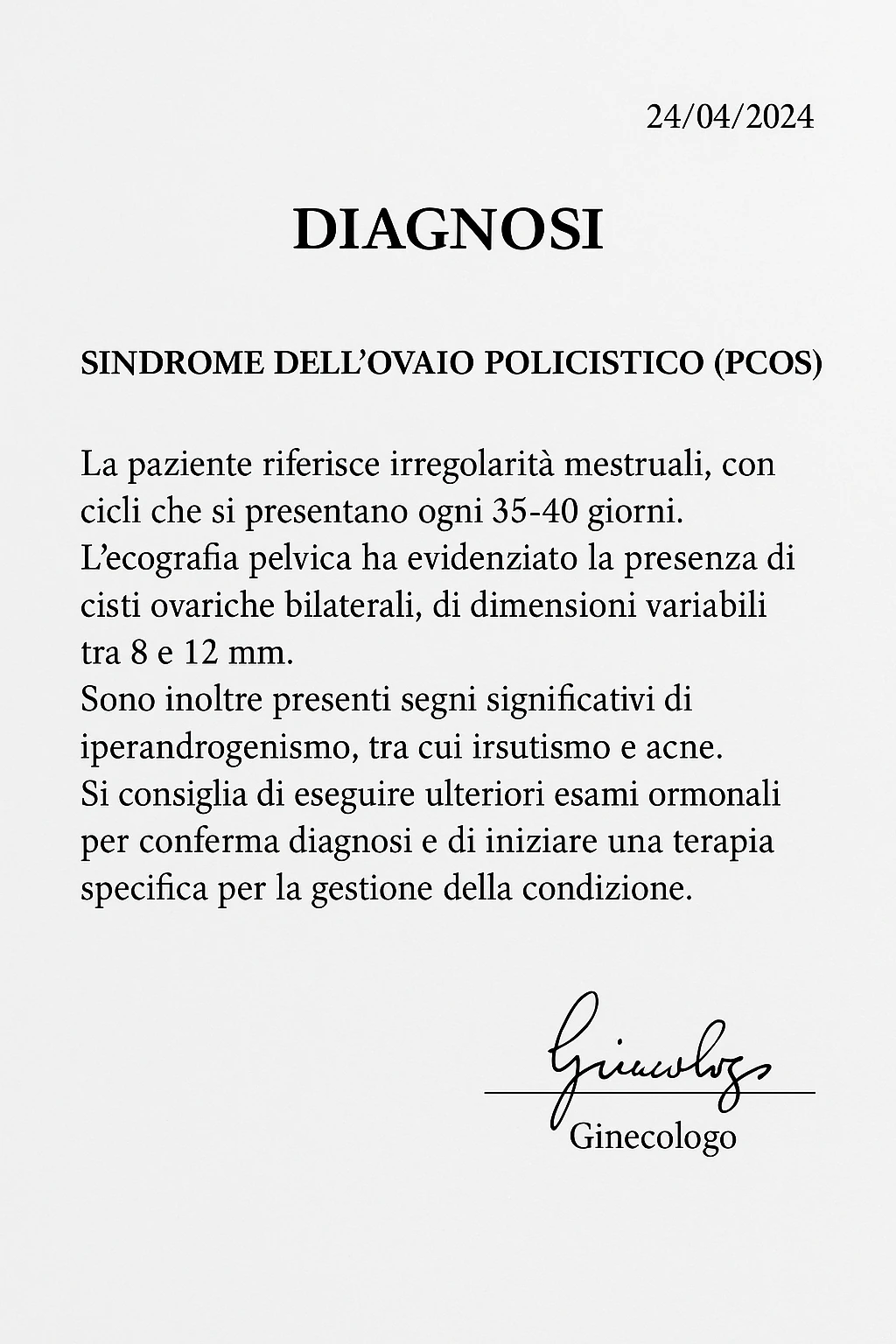 Diagnosi di PCOS data dal ginecologo in italiano emoji