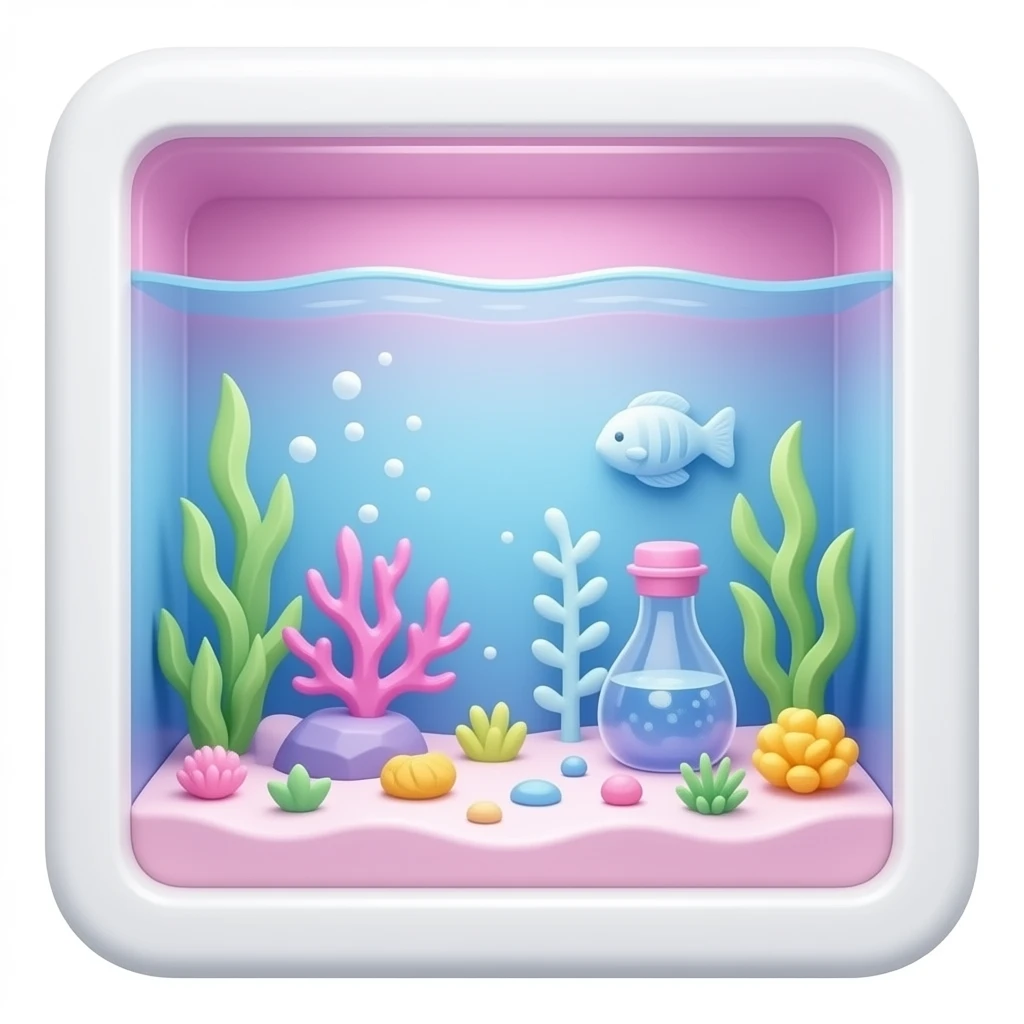 soft pink blue mini aquarium , transparent background inspired by barbie colour pallete emoji
