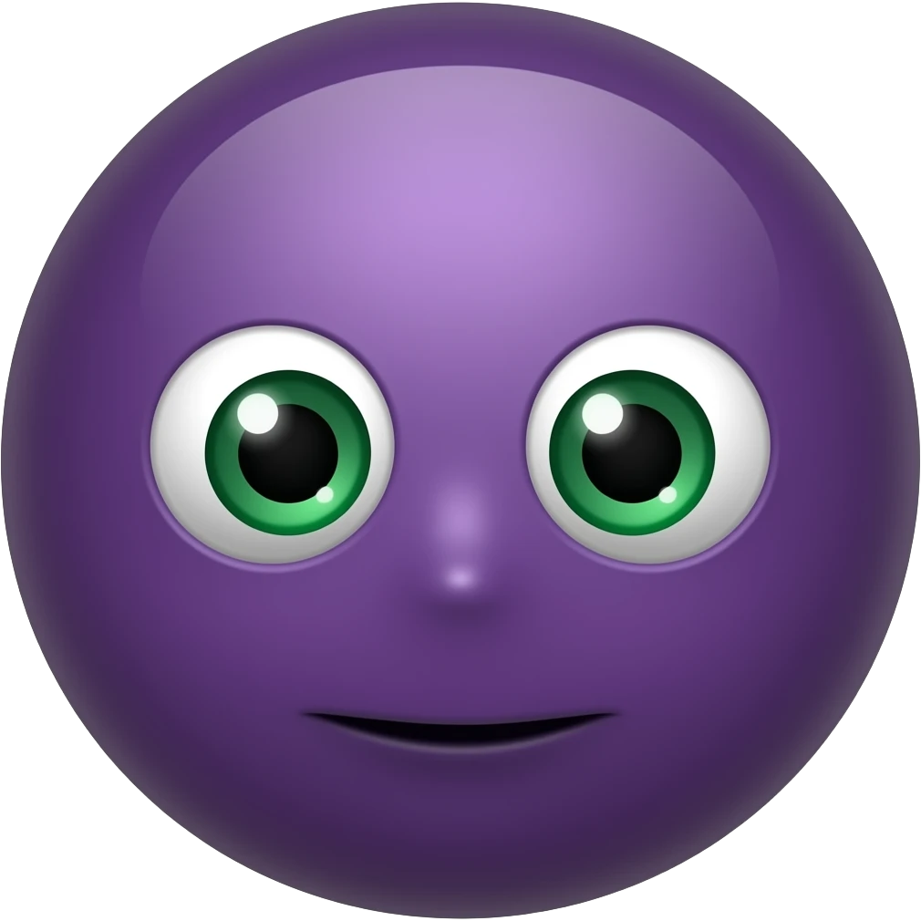 make a rolling eyes emoji but round with only green eyes and dark purple background emoji
