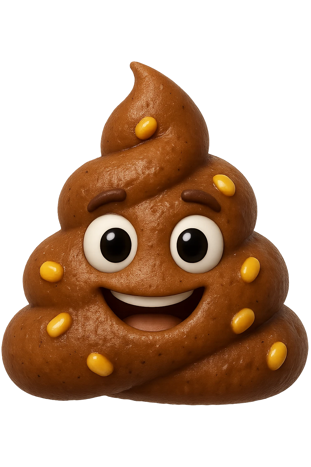 emoji stile iphone 3d di una cacca con mais visibile all'interno, iperrealistiche 4k emoji