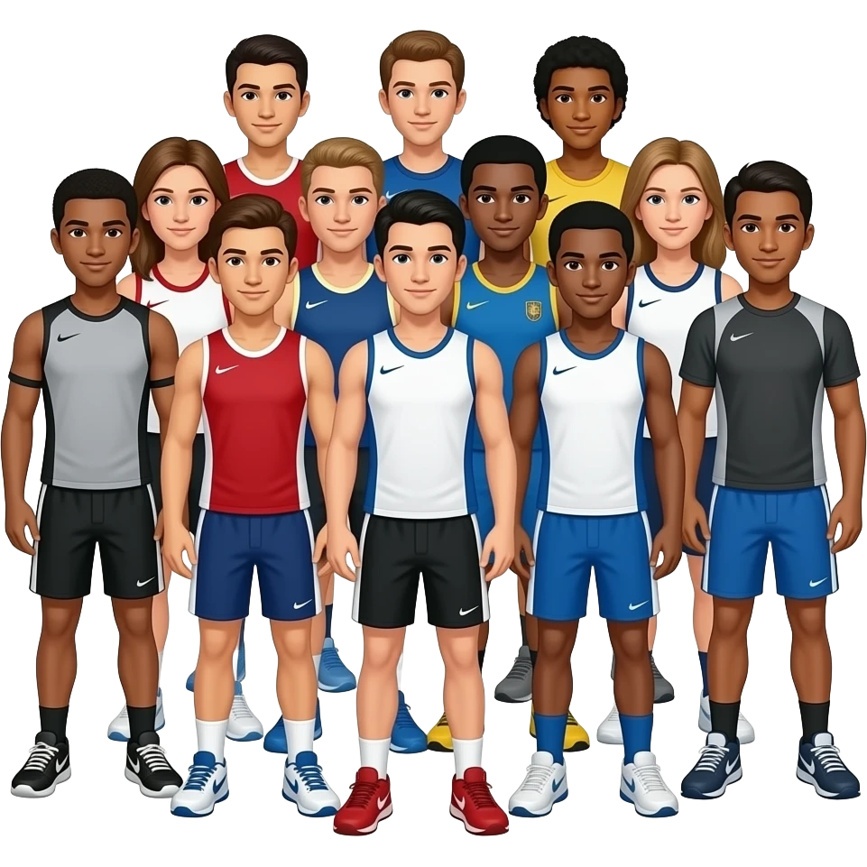 Faça um grupo de atletas jovens, de diferentes modalidades juntos emoji