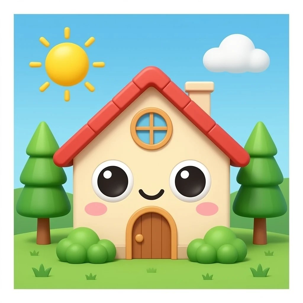 Cute eyes mouth house emoji