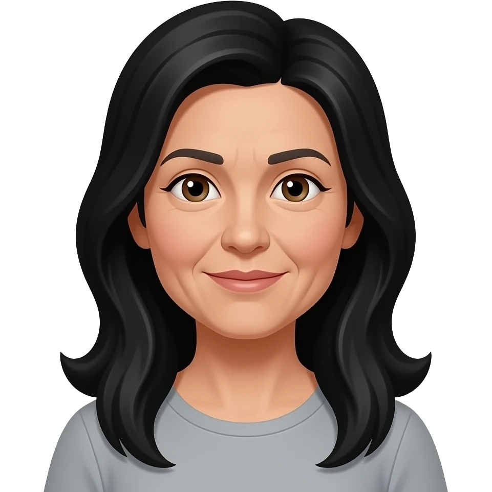 woman who has brown eyes and black hair long hair 54 years old emoji