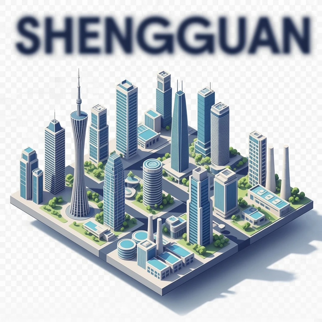 Isometric minimalistic illustration of mix Guangzhou, Shenzhen and Dongguan subtle 3D miniature effect and Tilt Shift effect, no cartoonish look, transparent background. emoji