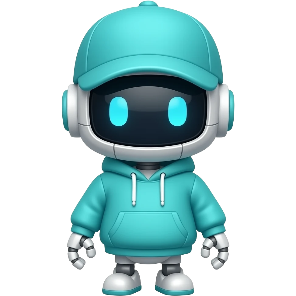tiny Robot in cyan hoodie cap simplistic emoji