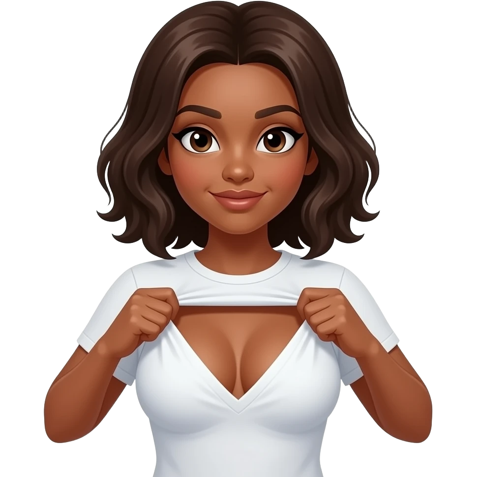 Black girl shrugging her hands but holding her shirt up to see her titties emoji