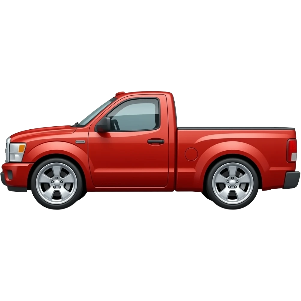 A lowered red pick up truck that looks very cool with nice rims emoji