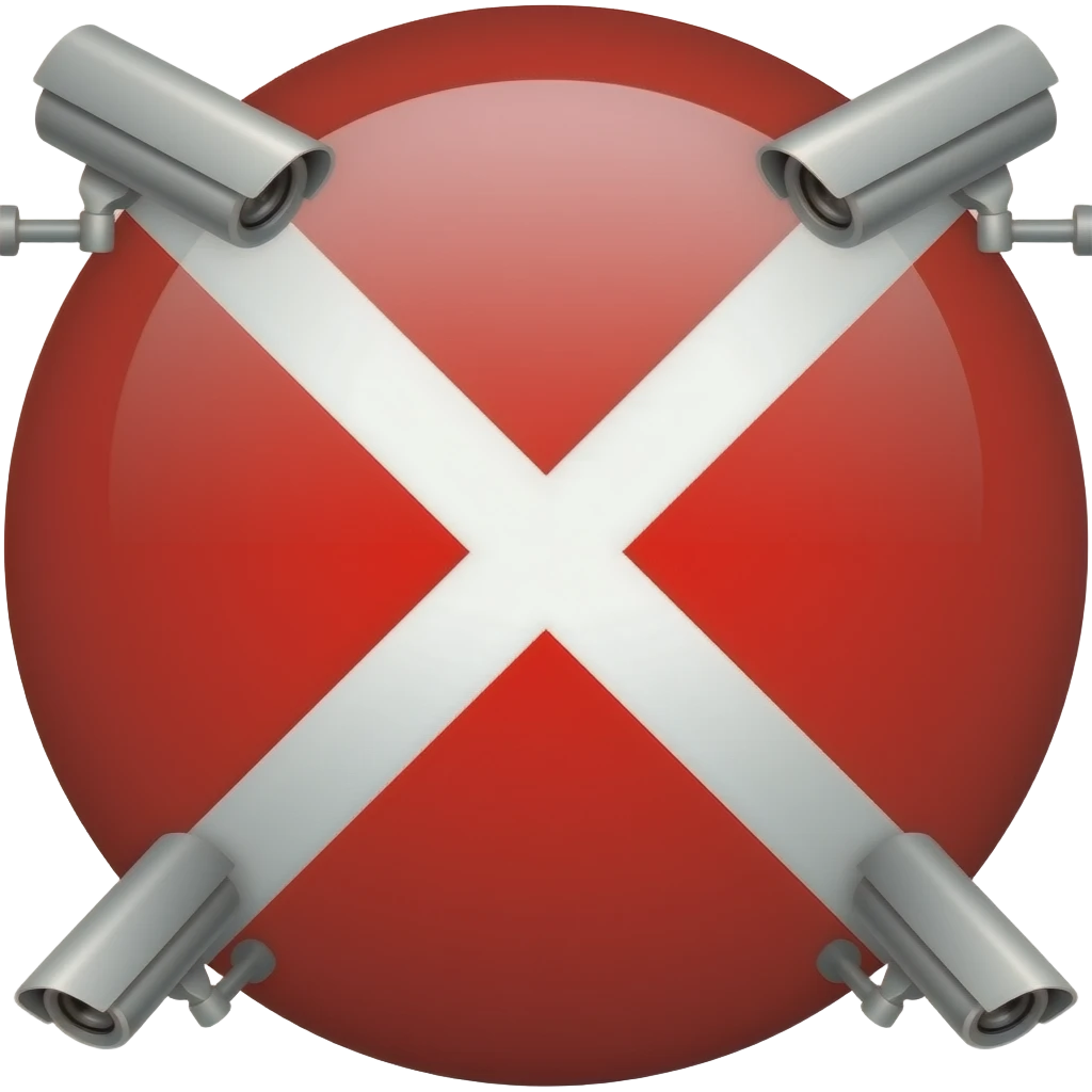 Red filled circle with white X, CCTV on end points of X emoji