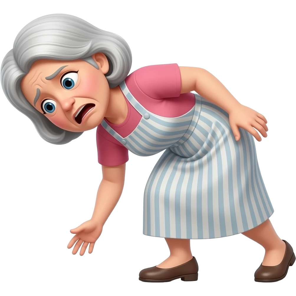 The whole body of an elderly woman with the look of painful surprise who fell to the floor on her left side emoji