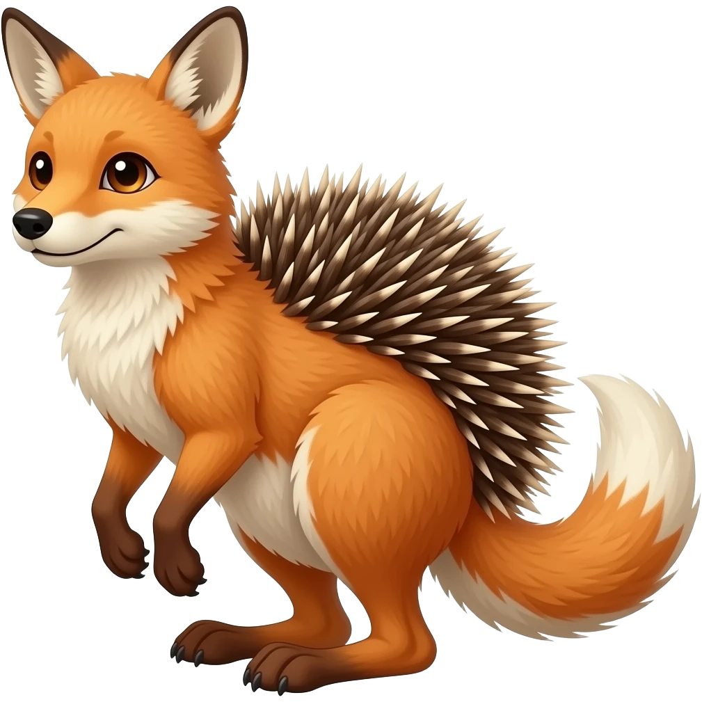 🦊🦘🦔 1. The Foxarooquill
Fox + Kangaroo + Porcupine

Appearance:  
- Sleek fox face  
- Kangaroo legs and tail  
- Porcupine quills along the back emoji