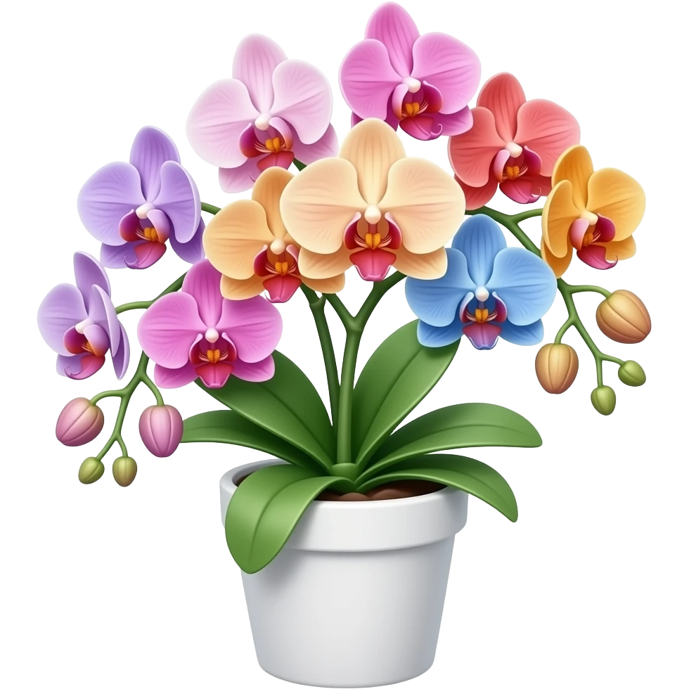 Multicolor Orchid in a white pot emoji