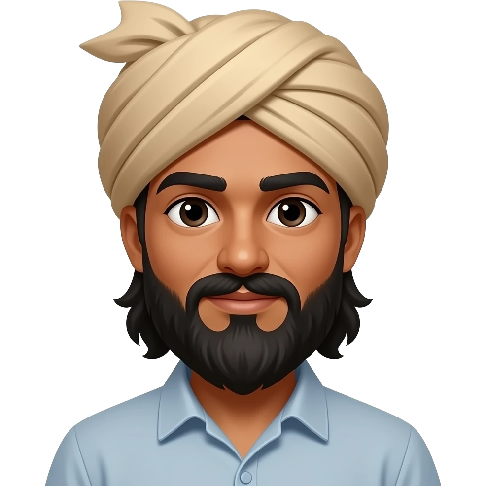 Make my skin darker and my beard longer and make me wear a bandana one that covers my whole head. Also make my beard slightly longer. Make my eyes black, also this person looks African make my look more indian. Keep the bandana emoji