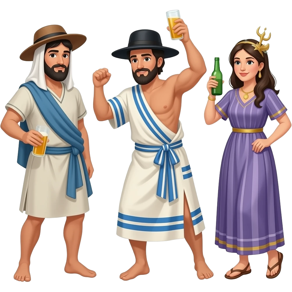Hebrew men and women from ancient biblical times having orgies, getting drunk and dancing emoji