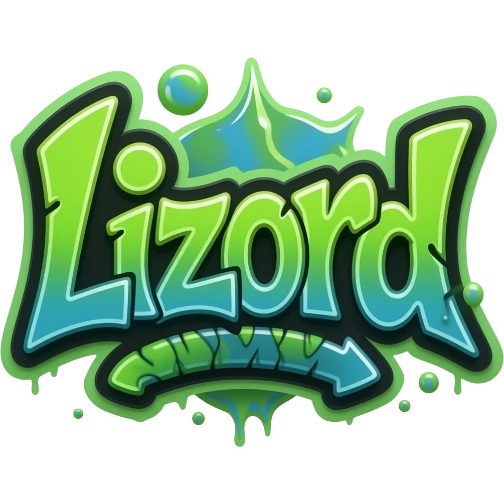 graffiti green metálico y 3D al estilo Cyber write "Lizord" png background with hrome effect and emoji