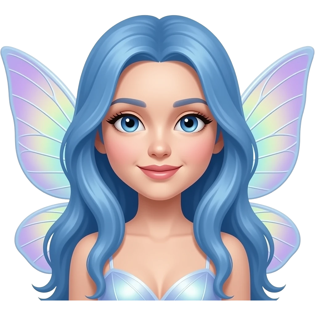 glamourous fairy face and wings sticking out portrait blue hair emoji