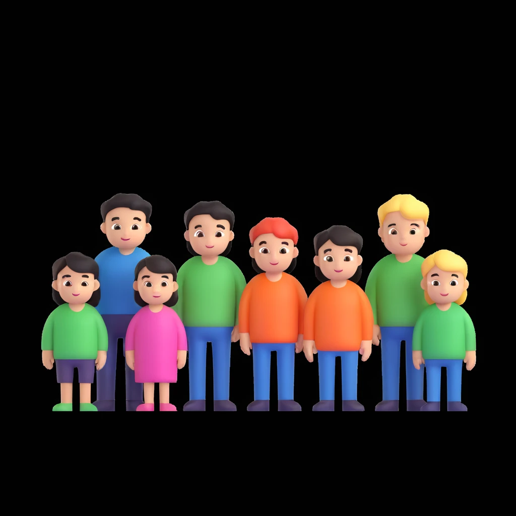 depict 8 people, 5 of which are girls and 4 are boys emoji