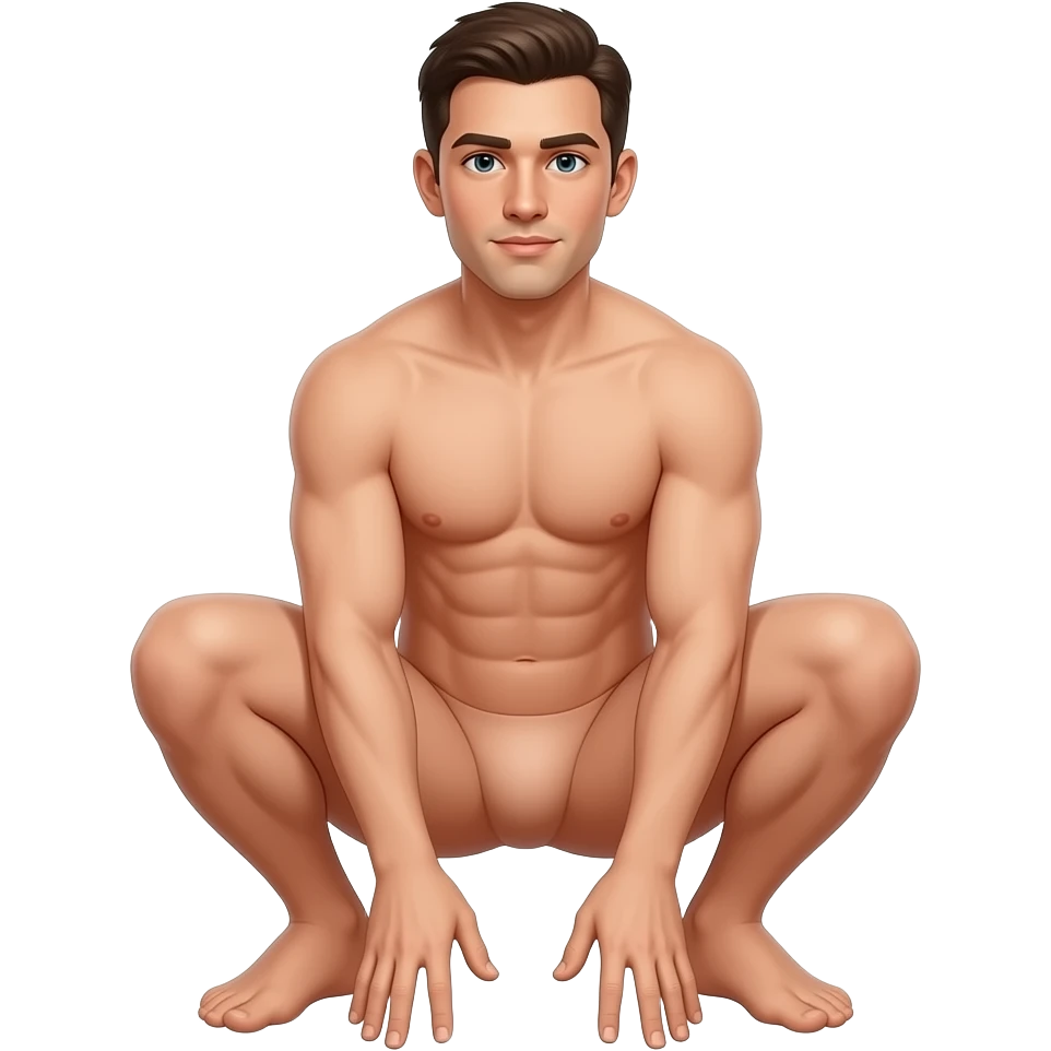 Man complete Squatting naked full body emoji
