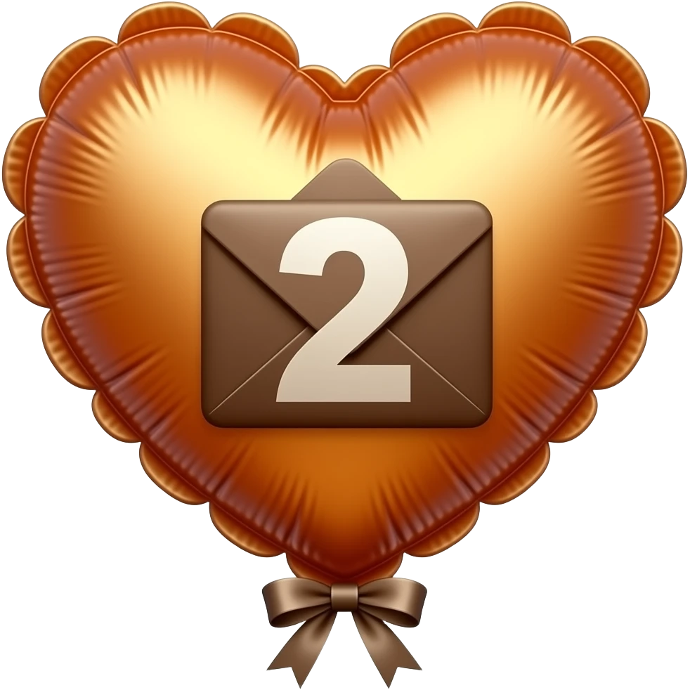 dark brown love letter in drak beige and dark orange metallic heart-shaped balloons with a number 2 in the center of the ballon the ballon without a ribonn emoji