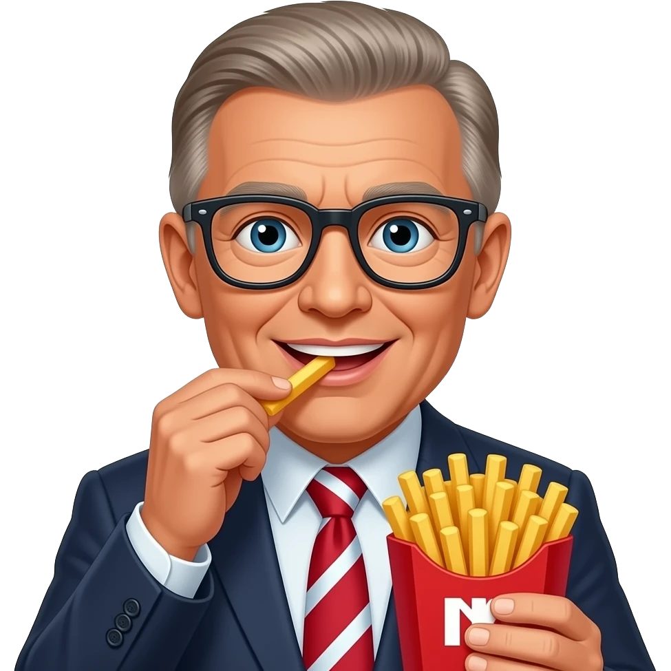 president  with specs eating french fries emoji