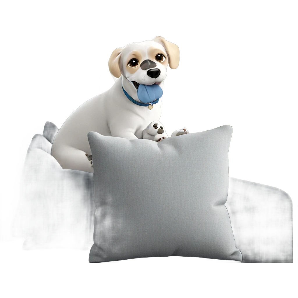 cozy dog on couch indoors emoji