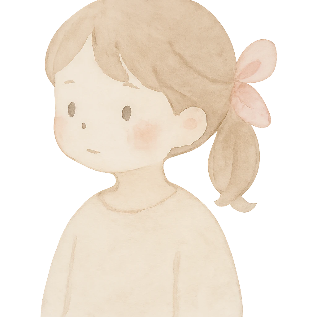 cute female character with pink hair ribbon, watercolor painting style, childlike features emoji