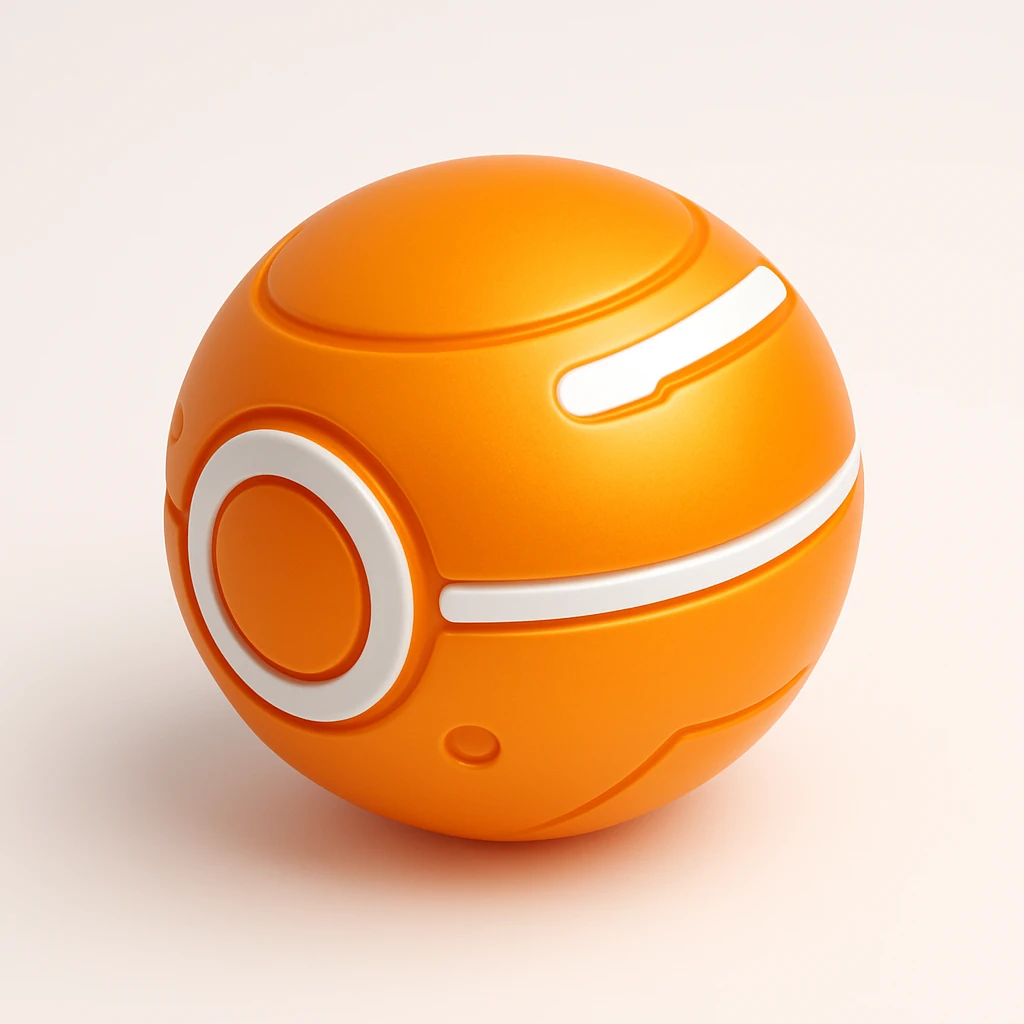 futuristic orange ball, metallic finish, sci-fi details emoji